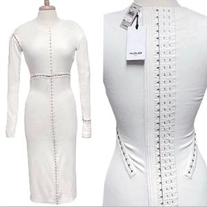90s Mugler by Thierry Mugler white hook and eye corset style bodycon midi dress